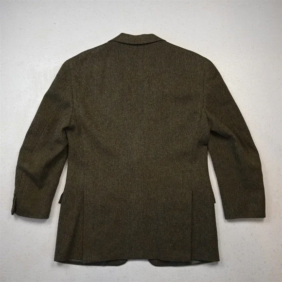 Vtg Polo Ralph Lauren 42R Green Herringbone Tweed 3 Roll 2 Blazer Sport Coat